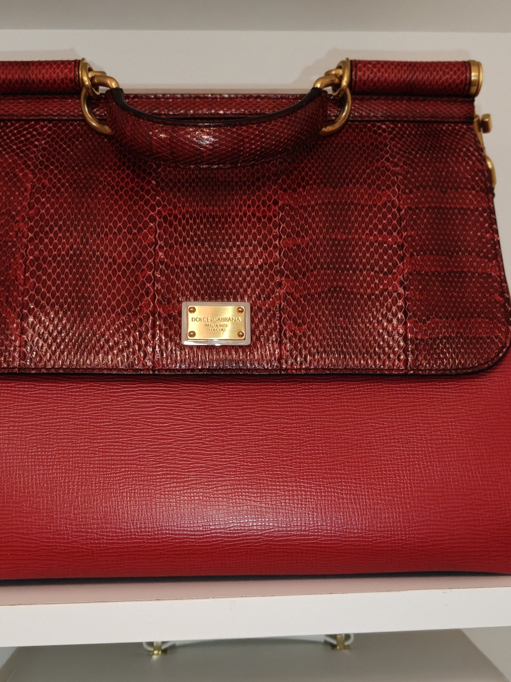 Exotic Snake DOLCE & GABBANA Large Sicily Bag | Red Python & Leather | Rare - Picture 9 of 10